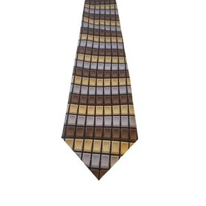 Bijoux Terner Mens Handmade Silk Neck Tie Brown Gold Silver Geometric Work Daily
